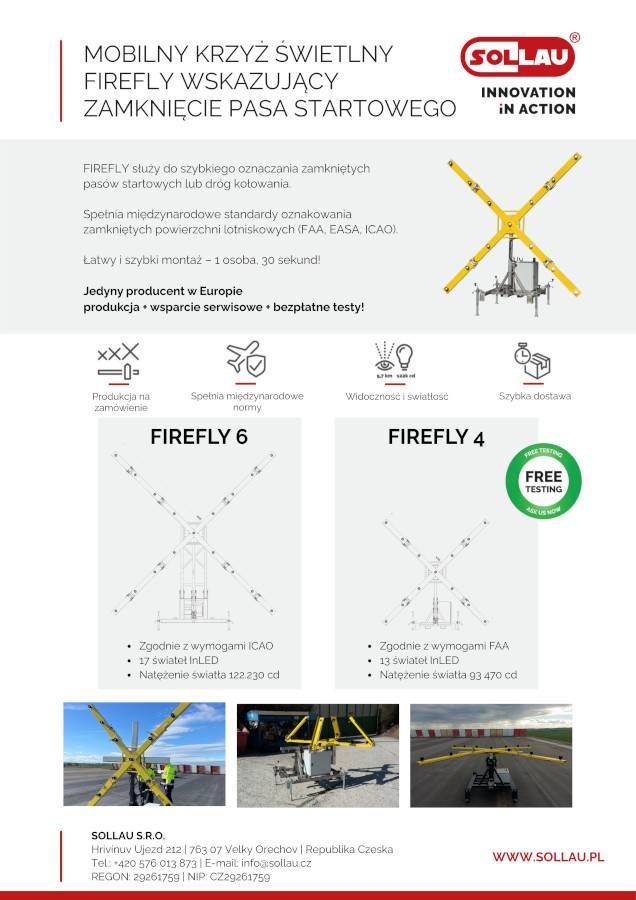Mobilny krzyż świetlny FIREFLY wskazujący zamknięcie pasa startowego